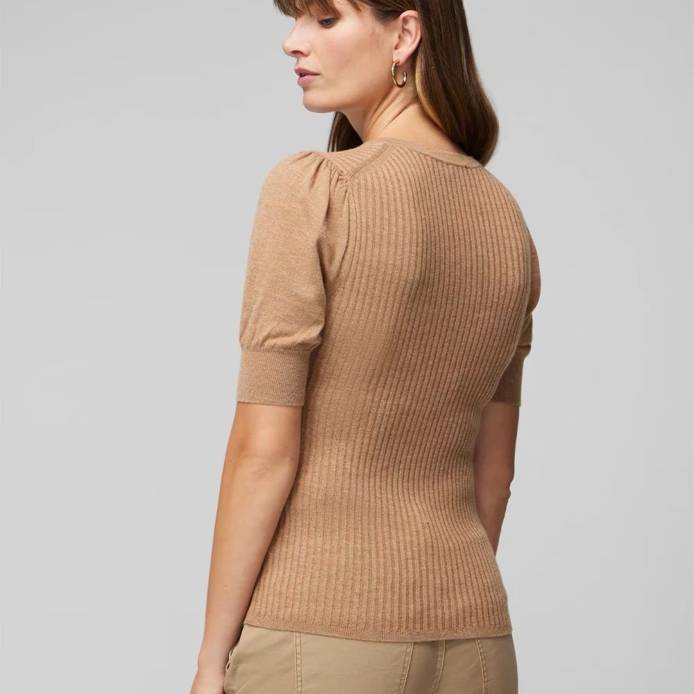 Tan Ribbed Button-Up Sweater Top - Picture 4 of 4